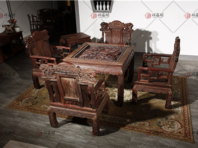 微凹黄檀家具 红木餐厅雕花餐桌