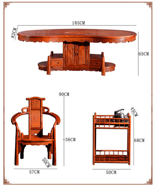 缅甸花梨家具 缅甸花梨6件套茶桌