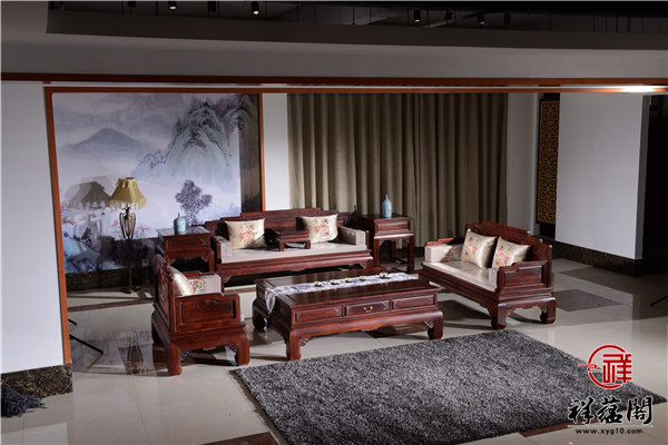 老挝红酸枝红木沙发七件套尺寸 老挝红酸枝沙发七件套图片欣赏