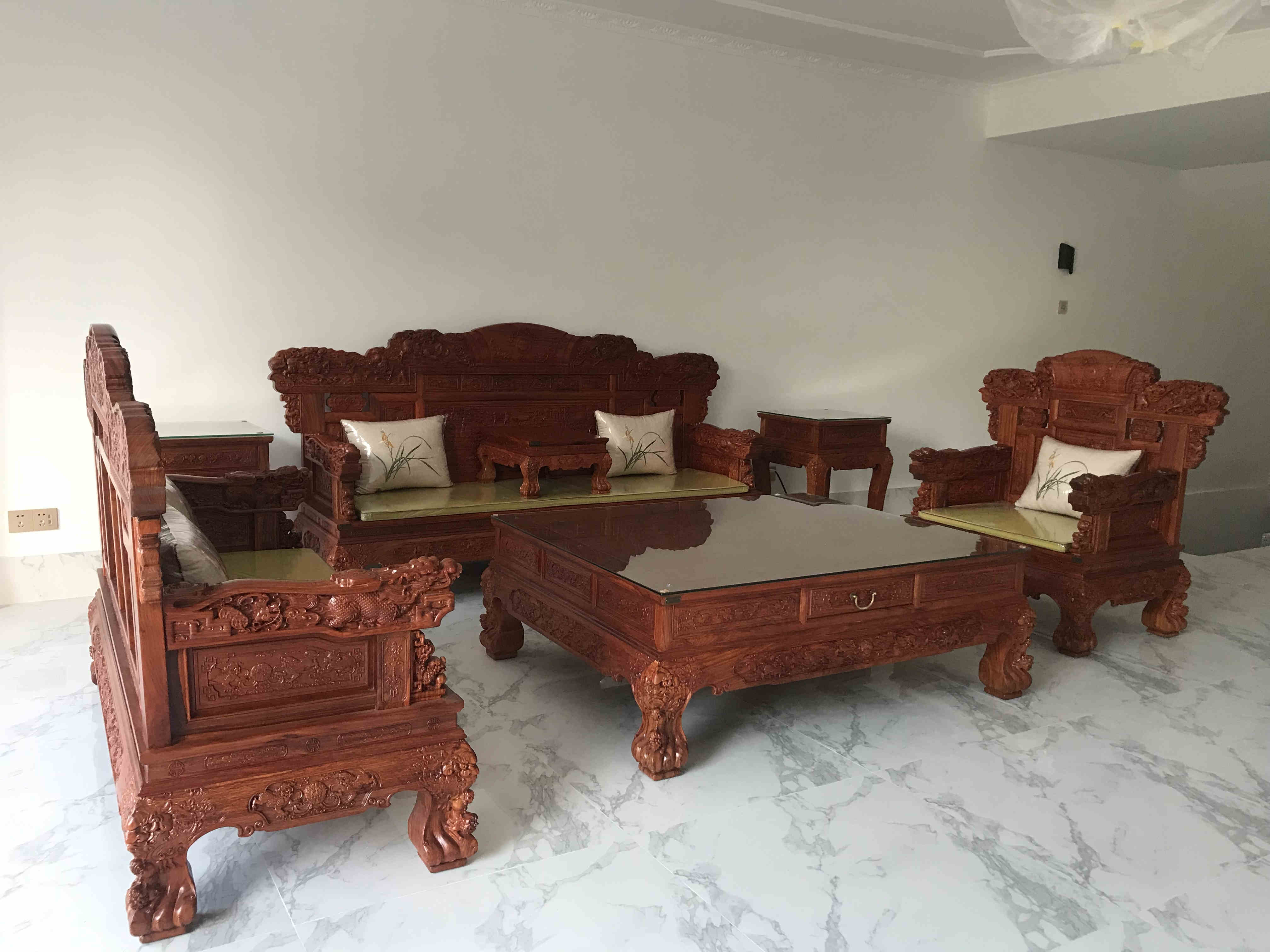 广东惠州客户家中沙发已摆放好  祥蕴阁红木家具
