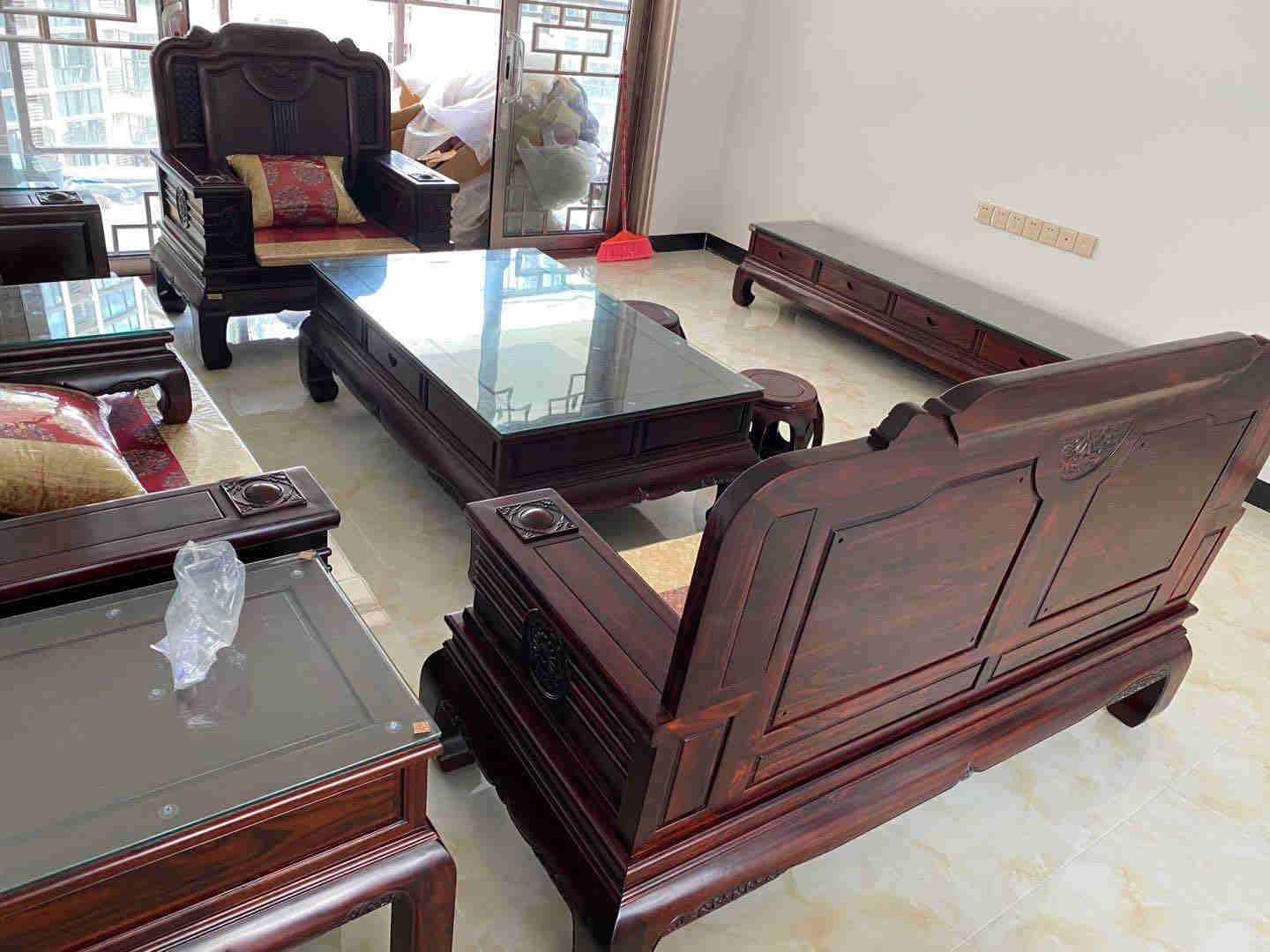 广东梅州客户家中沙发+电视柜已摆放好  祥蕴阁红木家具