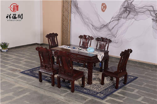 黑酸枝西餐桌红木家具长餐桌七件套XCZ-001
