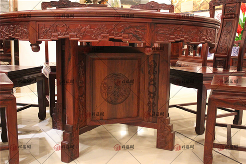 巴里黄檀家具 创意红木酸枝1.38m圆餐桌9件套