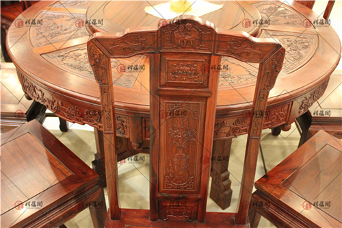 巴里黄檀家具 创意红木酸枝1.38m圆餐桌9件套