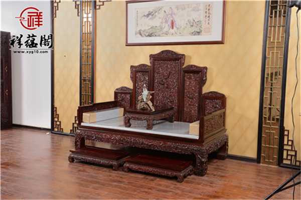 老挝红酸枝红木罗汉床三件套尺寸 老挝红酸枝罗汉床三件图片欣赏