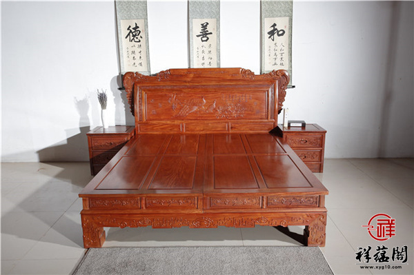 缅甸花梨木的红木双人床三件套尺寸价格及图片欣赏