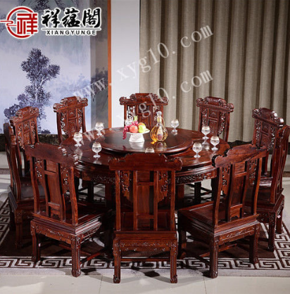 红木圆餐桌十七件套尺寸及价格欣赏