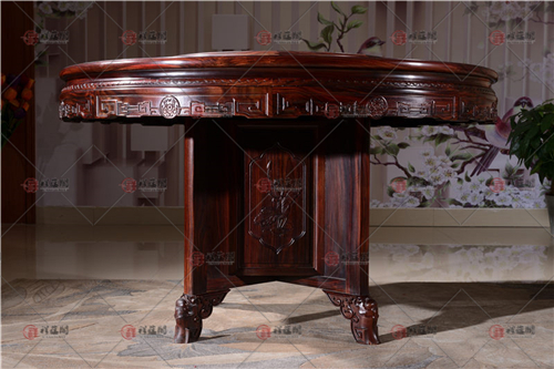 黑酸枝家具 檀雕红木圆台餐桌